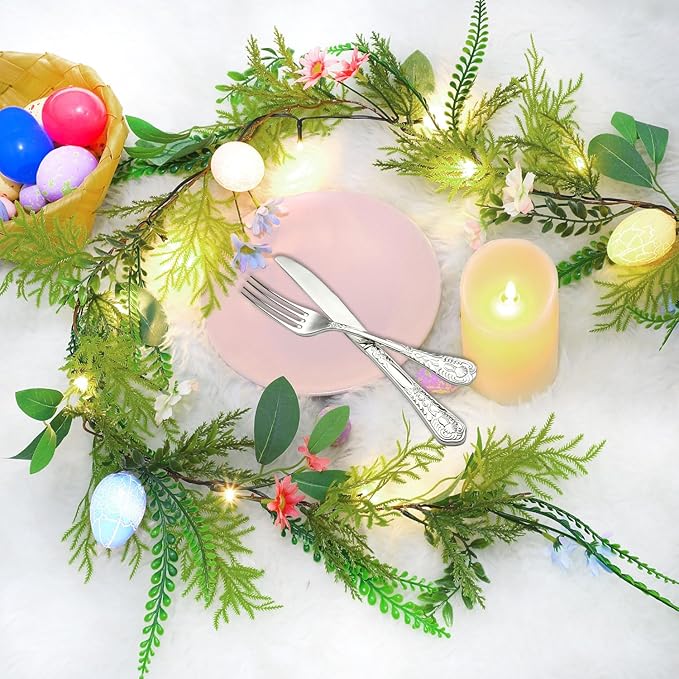 LOMIMOS 6.7FT Easter Lighted Garland,Artificial Spring Vine Branche with Easter Egg Berries Flower for Mantle Fireplace Home Table Party Decoration