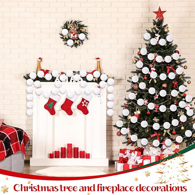 2 Pack Large Pom Poms Garland Hanging Decorations Colorful Soft Faux Rabbit Fur Ball Garland for Easter Xmas Holiday Wedding Baby Shower Birthday Party Supplies(White,3.15 Inch)