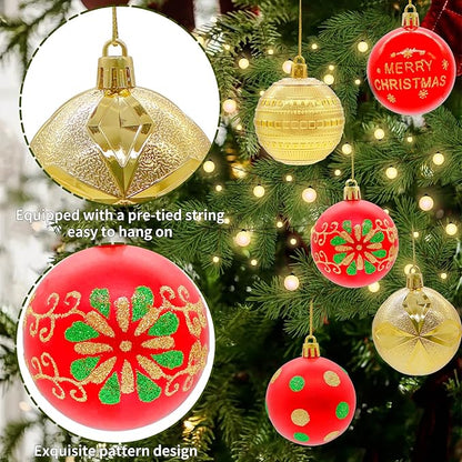 40PCS 2.36" Christmas Balls Ornaments, Plastic Christmas Tree Ornaments, Holiday Baubles, Hanging Decorations for Xmas Trees Holiday Party, Gold Red Baubles