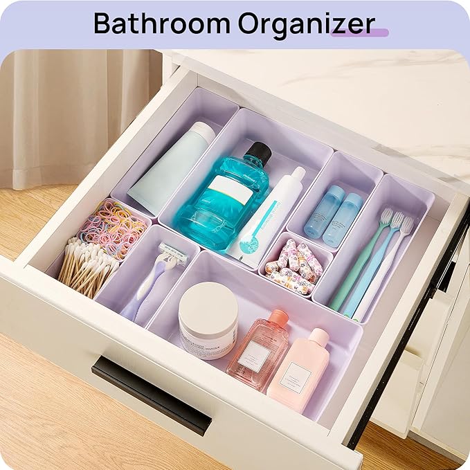 Vtopmart 25 PCS Plastic Drawer Organizers Set, 4-Size Versatile Bathroom and Vanity Drawer Organizer, Storage Bins for Makeup, Bedroom, Kitchen Gadgets Utensils and Office