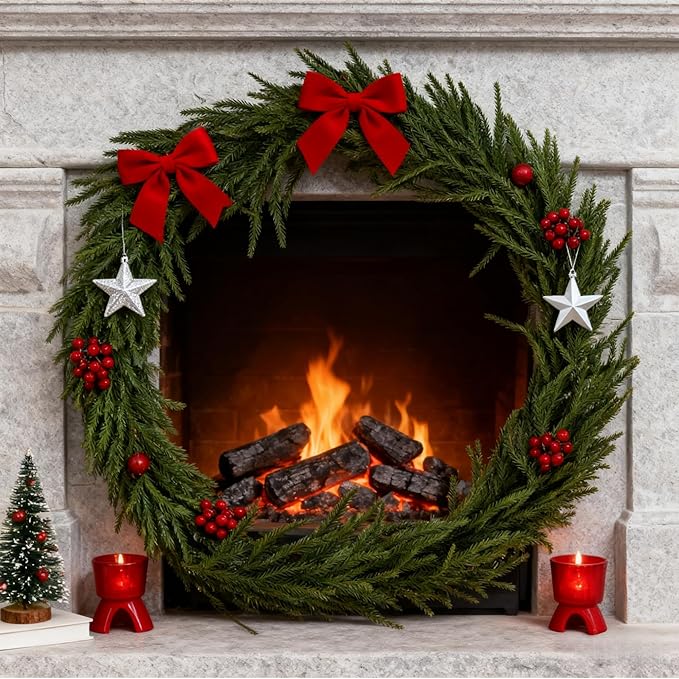 9FT Halloween Garland with Artificial Norfolk Pine - Halloween Decorations, Fall Decor, Greenery for Indoor, Mantle, Wall, Table, Outdoor Christmas Decor, Christmas Decorations