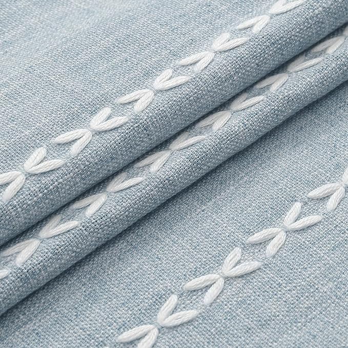 MitoVilla Boho Extra Long Shower Curtain 72 x 84, Blue 84 inch XL Polyester Linen Tassel Fabric Shower Curtain Set with Hooks for Vintage Country Farmhouse Bathroom Decor, Thick & Wrinkle Resistant