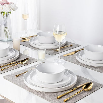 AmorArc Dinnerware Sets for 6, 18 Piece Stoneware Plates and Bowls Set, Chip and Crack Resistant Plates Set, Dishwasher & Microwave Safe Ceramic Dishes - White, Service for 6