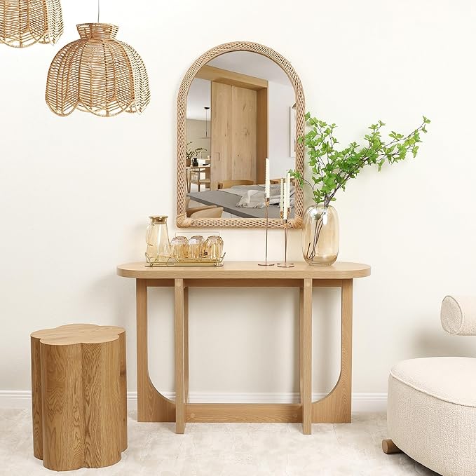 LuxenHome Arched Wall Mirror, 23.5"x35" Large Bamboo Framed Rattan Mirror for Bathroom, Entryway, Living Room, Nursery, Rustic Accent Farmhouse Home Decor Mirrors