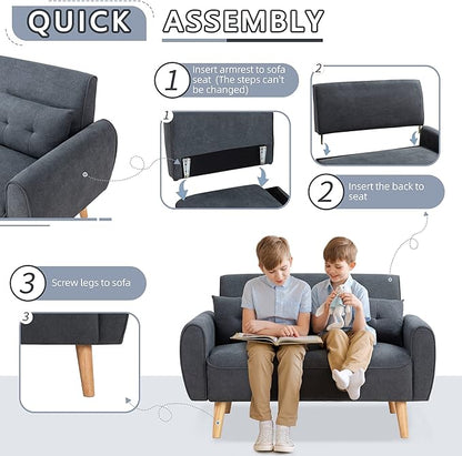 Shintenchi Small Modern Loveseat Couch Sofa, Mid Century Fabric Upholstered 2-Seat Sofa Couch Love Seats, Dark Grey