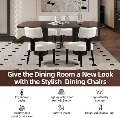 Dining Chairs Set of 4, Fabric Upholstered Wood Kitchen Chairs, Armless Linen Curved Backrest Farmhouse Modern Dining Chairs with Foot Pad for Kitchen/Living Room/Restaurant/Cafe-Beige