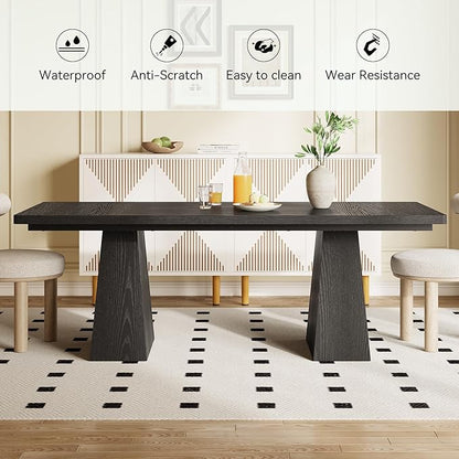 LITTLE TREE Dining Table for 6 People, Wooden Table, Rectangle Furniture with Heavy Duty Legs, Modern Kitchen Table for Home, Dining Room, Black
