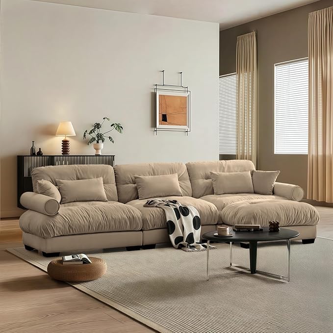 SorFlash Sectional Sofas Couches for Living Room, L Shaped Couch Sofa Set, Small Couches for Small Spaces, Apartment with Movable Ottoman, Brown