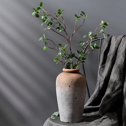 Large Ceramic Rustic Vase, 11 inch Minimalist Decorative Farmhouse Tall Vase for Home Decor, Living Room, Shelf Decor, Enterway, Wedding, Table Decoration, Brown