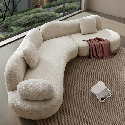 128" Luxury Curved Sectional Sofa with Ottoman, 6-Seater Boucle Couch Cloud Like Modular Sofa, Curved Sofas for Living Room, Luxury Couches with Butterfly Backrest Pillows (Beige)