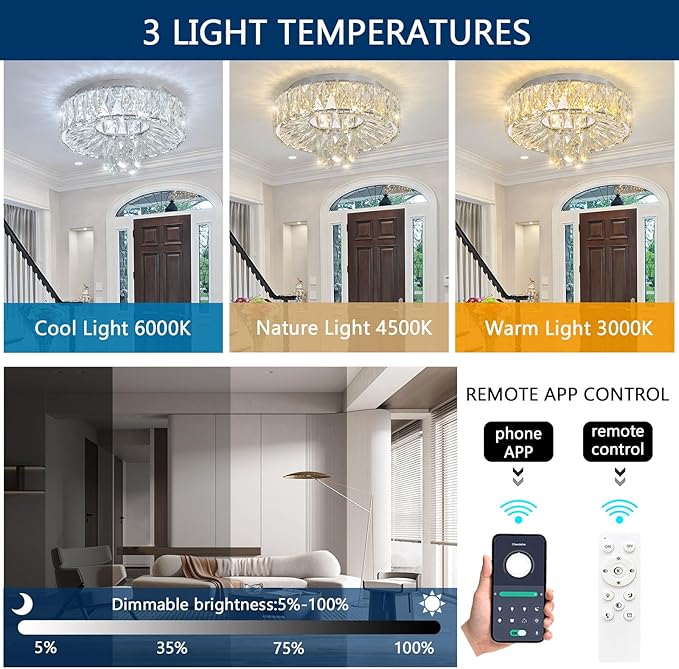 Mini Chandelier Modern Crystal Chandeliers for Hallway Light Fixture LED Flush Mount Ceiling Light Dimmable Lamp for Dining Room Living Room Bedroom