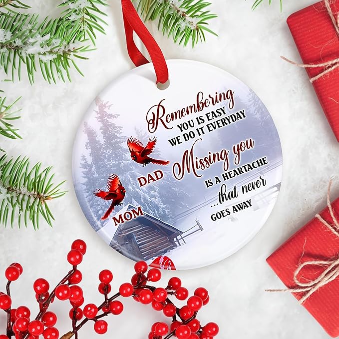 Cardinal Dad Mom Memorial Ornament - Cardinal Christmas Ornament - Loss of Mother Father - Sympathy & Condolence Gift - In Memory of Mom Dad