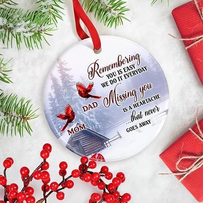 Cardinal Dad Mom Memorial Ornament - Cardinal Christmas Ornament - Loss of Mother Father - Sympathy & Condolence Gift - In Memory of Mom Dad
