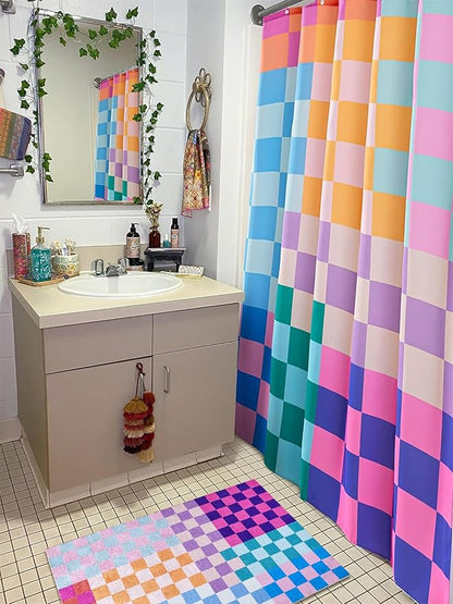 Multicolored Checkerboard Bathroom Rug 2x3 Small Area Rugs Non Slip, Ultra Thin Washable Entryway Rug Indoor Doormat, Boho Aesthetic Retro Throw Rugs for Kitchen Bedroom Laundry