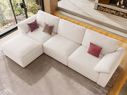 EASE MOOSE Oversized Modular Sectional Sofa with Ottoman, Modern Comfort Deep Seat L Shape Sectional Couch for Living Room, White