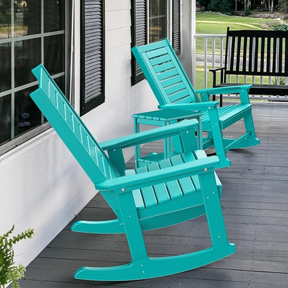 GREENVINES Outdoor Rocking Chairs | Porch Rocker | HDPE Plastic | Aqua | Oversized Rockers | High Back | Big & Tall | Ladder Back | for Patio Outside Backyard Balcony Garden