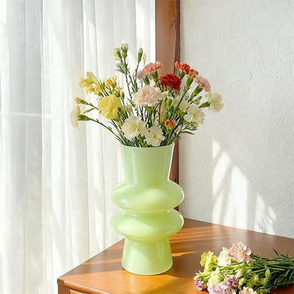 JSPYFITS Glass Vases for Decor, 7.8 Inch Four- Layer Hydroponic Glass Vase Bubble Flower Vases Decorative for Home Décor, Funky Modern Geometric for Living Room/Wedding/Party/Office(Milky Green)