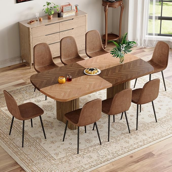 Dining Table Set for 8 - Large 79" Rectangular Kitchen Table Set for 8 with Cushioned Chairs,Modern Mid-Century Wood Dining Room Tables Sets for 8 Ideal for Kitchen & Gatherings