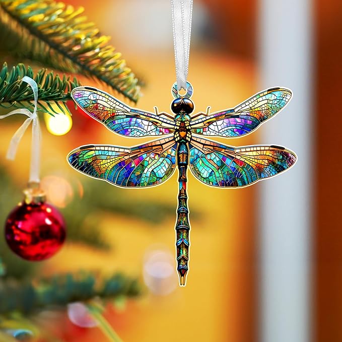 OASSIE Christmas Dragonfly Gifts for Women - Acrylic Christmas Ornaments 2025 for Tree with Card - Dragonflies Decor for Home Garden Decorations, Gifts Ideas for Mom Grandma Friends