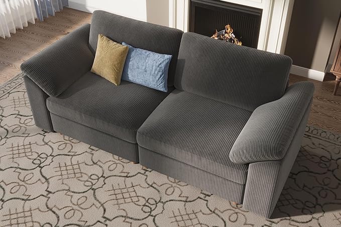 EASE MOOSE Comfty 2 Seat Couch,FSC Certified Modern Deep Seat Sectional Modular for Living Room, Light Gray