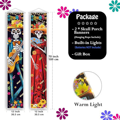 Halloween Decorations Dia De Los Muertos Lighted Porch Sign Banners Halloween Decor Mexico Day of The Dead Porch Signs Banner Indoor Outdoor Wall Door Party Decor Decoration