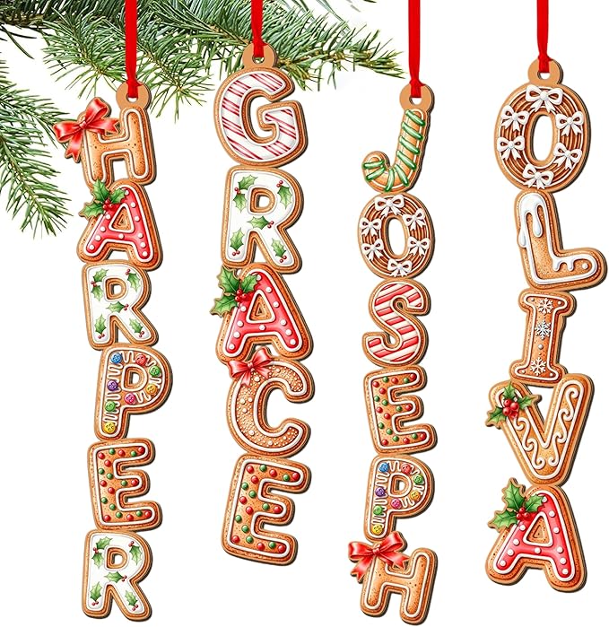 Personalized Christmas Name Letter Ornament 2025, Family Name Ornaments 2025, Personalized Christmas Stocking Tag, Initial Alphabet Monogram, Kids Name Family Letter, Xmas Tree Decor 6