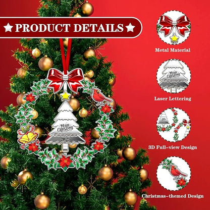 Christmas Ornament 2025 for Christmas Tree Decorations, Dated 2025 Christmas Wreath Ornament with Rotatable Christmas Tree for Holiday Decorative Keepsake Gift