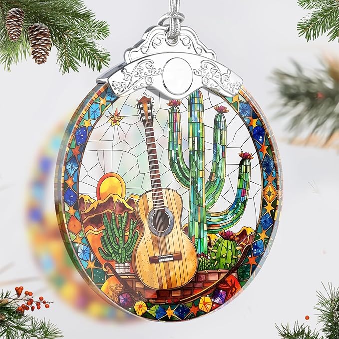 Guitar Stained Glass Christmas Ornament, Hanging Ornaments for Christmas Tree Decorations, Holiday Keepsake