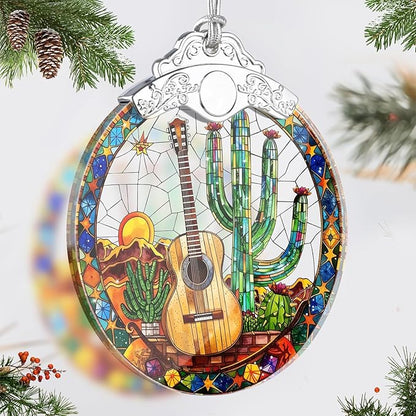 Guitar Stained Glass Christmas Ornament, Hanging Ornaments for Christmas Tree Decorations, Holiday Keepsake