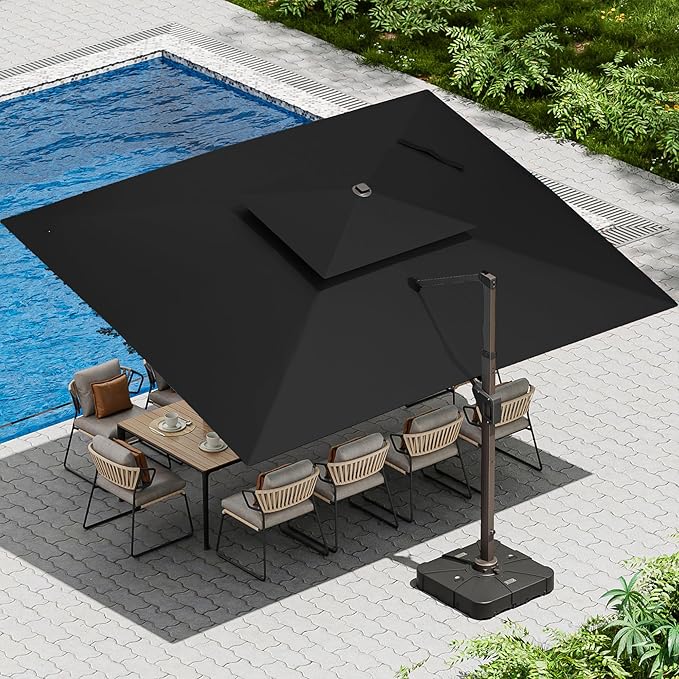 10 X 13 FT Patio Umbrella Heavy Duty Double Top Windproof Rectangle Cantilever Outdoor Umbrellas with 360-degree Rotation for Pool Deck Backyard, Black