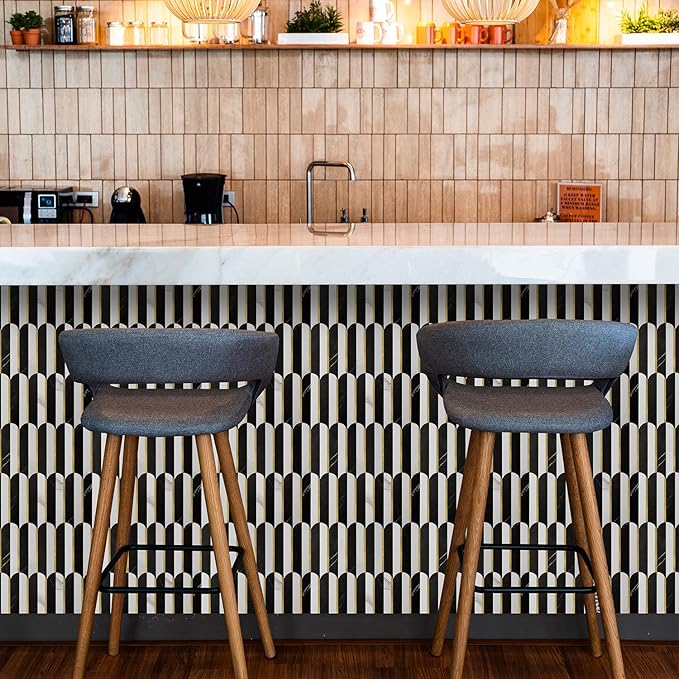 Vamos Tile Peel and Stick Backsplash Seamless Tile,Stick on Backsplash for Kitchen and Bathroom, Marble Look PVC Mixed Metal Gold Self Adhesive Metal Mosaic Tiles (1 Sheet)