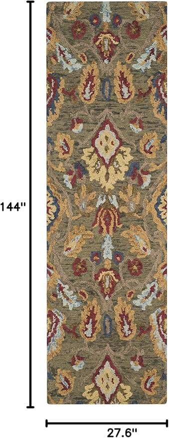 SAFAVIEH Blossom Collection Runner Rug - 2'3" x 12', Green & Multi, Handmade Wool, Ideal for High Traffic Areas in Living Room, Bedroom (BLM402B)