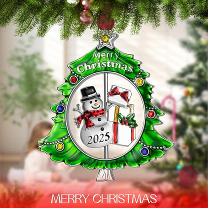 Christmas Tree Ornament Metal Silver Hanging Rotatable Design Charm Holiday Decorative Pendant Gift Keepsake (Snowman 2025)