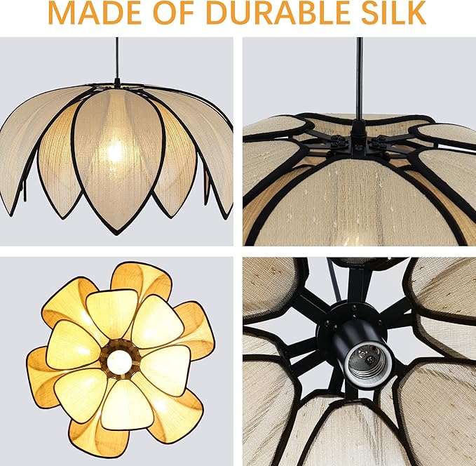 21.6" Boho Petal-Shaped Chandelier Light Fixture, Farmhouse Chandeliers for Dining Room Hand Woven Flower Pendant Light, Coastal Hanging Pendant Light for Kitchen Island Bedroom Living Room