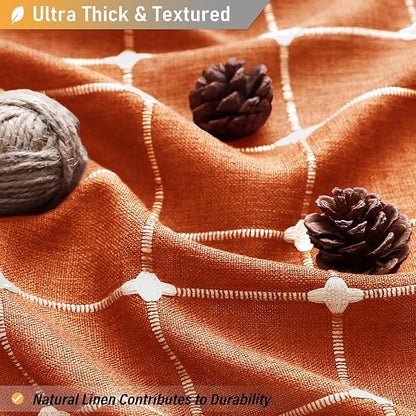 BTTN 78 Inch Long Shower Curtain - Boho Farmhouse Linen Ultra Thick Fabric Shower Curtain Set with Plastic Hooks, Tall Rustic Country Weighted Cloth Shower Curtains for Bathroom - Burnt Orange - 72x78
