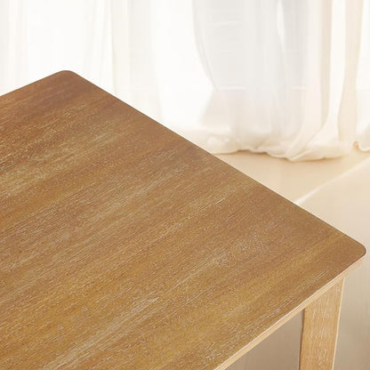 6 Piece Dining Table Set with Bench, Wooden Rectangular Kitchen Table and 4 Upholstered Chairs, Farmhouse Dining Room Furniture for Family Meals, Light Oak Finish