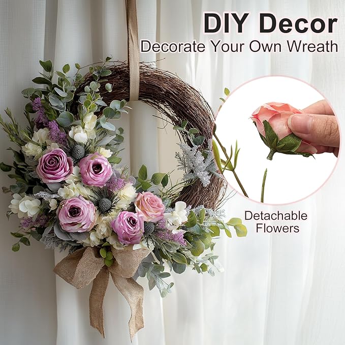 Artificial Flowers for Outdoor 4 Bundles Rose Bouquet with Daisy Faux Flowers UV Resistant for Home Indoor Outside Garden Porch Window Box Balcony Yard Porch Decor (White+Purple)