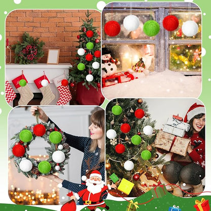 Gejoy 12 Pcs Furry Christmas Ball Ornaments for Xmas Tree Red Green White Christmas Hanging Decorations Soft Faux Fur Pom Pom Ball Ornaments for Party Supplies Fireplace Mantel Home Wall Decor