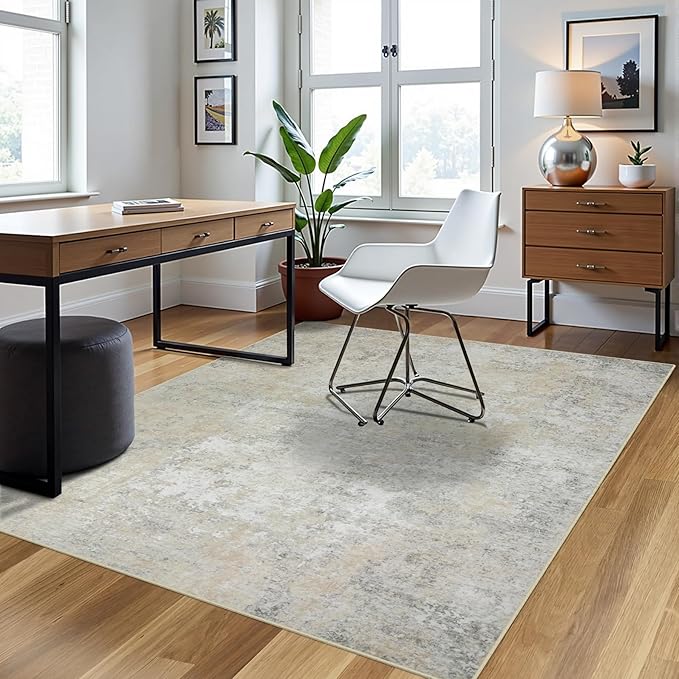 5x8 Area Rugs for Living Room Rug Washable: Abstract Rug for Dining Room Bedroom Carpet Non Slip 5 by 8 Indoor Modern Nursery Home Office Beige Grey