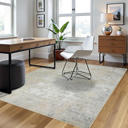 5x7 Area Rugs for Living Room Rug Washable: Abstract Rug for Dining Room Bedroom Carpet Non Slip 5 by 7 Indoor Modern Nursery Home Office Beige Grey