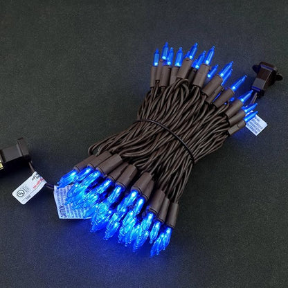 YULETIME Blue LED Christmas Lights with Brown Wire, 33 ft 100 Count UL Certified Commercial Grade Holiday String Light Set (Blue - Brown Wire)