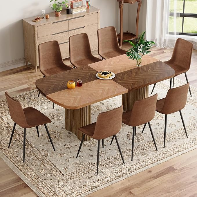 Dining Table Set for 8 - Large 78.7" Rectangular Kitchen Table Set for 8 with Cushioned Chairs,Modern Mid-Century Wood Dining Room Table Sets for 8 Ideal for Kitchen & Gatherings