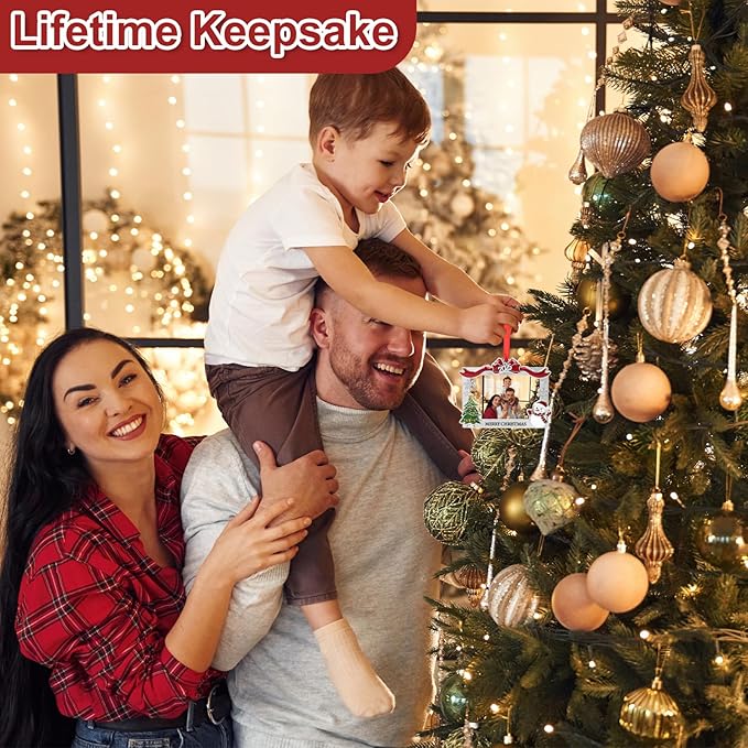 COCHIE 2025 Merry Christmas Photo Frame Ornament for Tree Stocking Hanging Decorations, Personalized Xmas Gifts, Picture Frame Christmas Keepsake (Xmas)