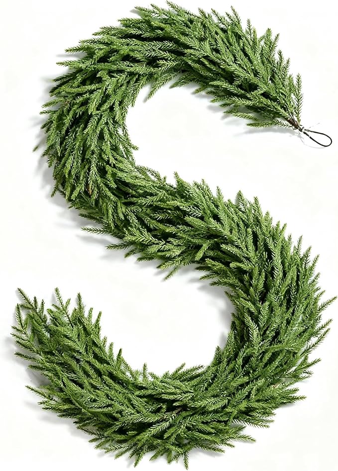 Christmas Garland, 6.3FT Real Touch Faux Green Norfolk Pine Garlands, Table, Fireplace, Winter Artificial Greenery Garland for Mantle, Stairs, Indoor & Outdoor Xmas Decorations