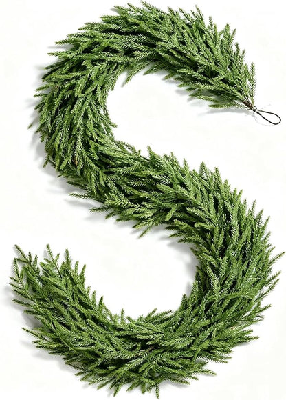 Christmas Garland, 6.3FT Real Touch Faux Green Norfolk Pine Garlands, Table, Fireplace, Winter Artificial Greenery Garland for Mantle, Stairs, Indoor & Outdoor Xmas Decorations