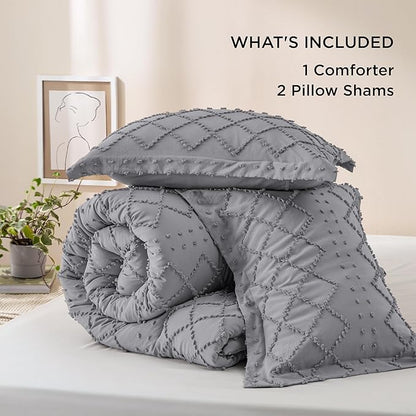 Bedsure California King Comforter Set - Grey Comforter, Boho Tufted Shabby Chic Bedding for Kids, 3 Pieces Vintage Farmhouse Bed Set for All Seasons, Fluffy Soft Bedding with 2 Pillow Shams