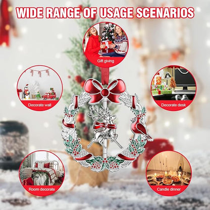 Christmas Ornament 2025 for Xmas Tree Hanging Decorations - 2025 Deer Christmas Wreath Ornament with Rotatable Reindeer for Holiday Decoration Keepsake Gift Lover Friends Family
