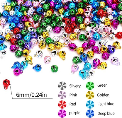 Augshy 200 Pcs Multicolour Jingle Bells, 1/4 Inch Craft Bell Mini Bell Bulk for Christmas Home Pet Decorations Bracelets Necklace Knitting Jewelry Making Xmas Decor Party Favors Supplies