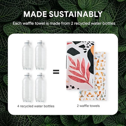 RECYCO Waffle Kitchen Towels Set of 2 Quick Dry Microfiber Sustainable Lightweight Hand Towels Boho Oasis 16x28
