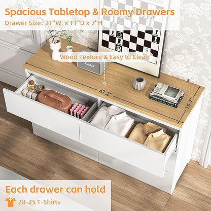 Dresser for Bedroom,Modern Large Wood Dresser,6 Chest of Drawers,Living Room,Hallway,Entryway,TV Stand Drawer Organizer(White&Natural)